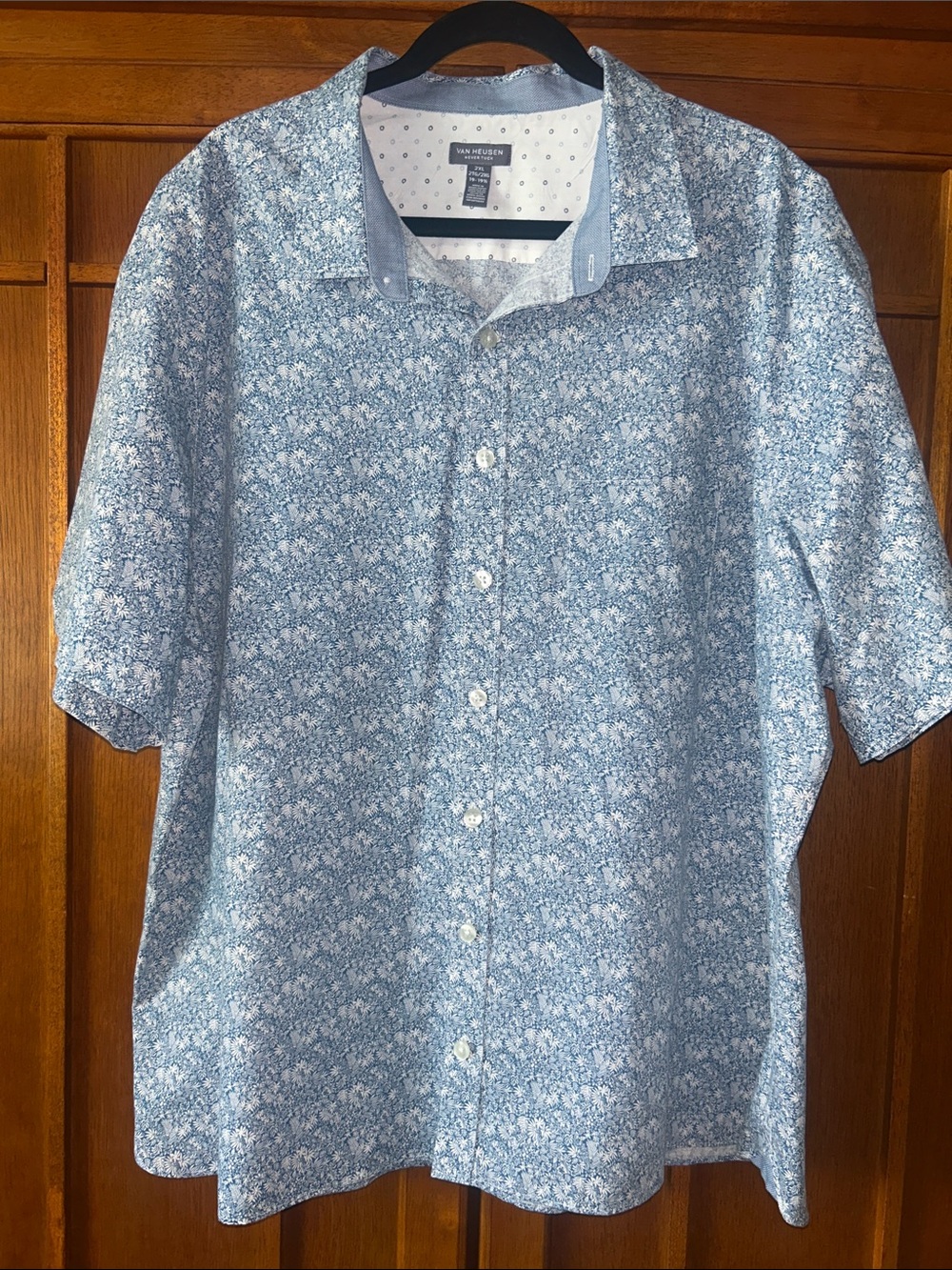Van Heusen Navy and White Floral Button-Up Shirt
